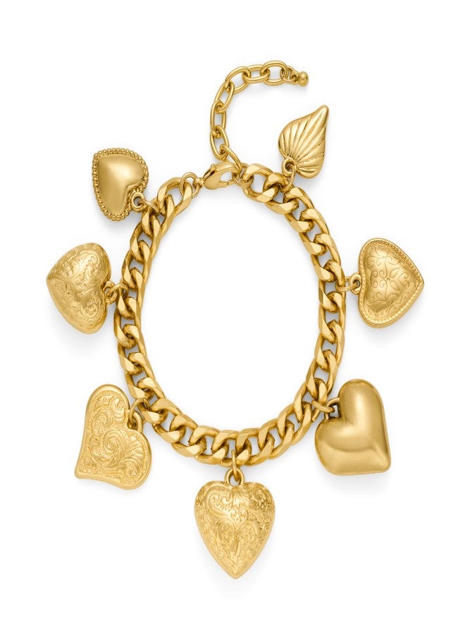 HolidayQbee Gold Bracelets for Women With Seven Style Heart Charm - Rope and Link Chain Bracelet - Chic Jewelry Gift - Image 1